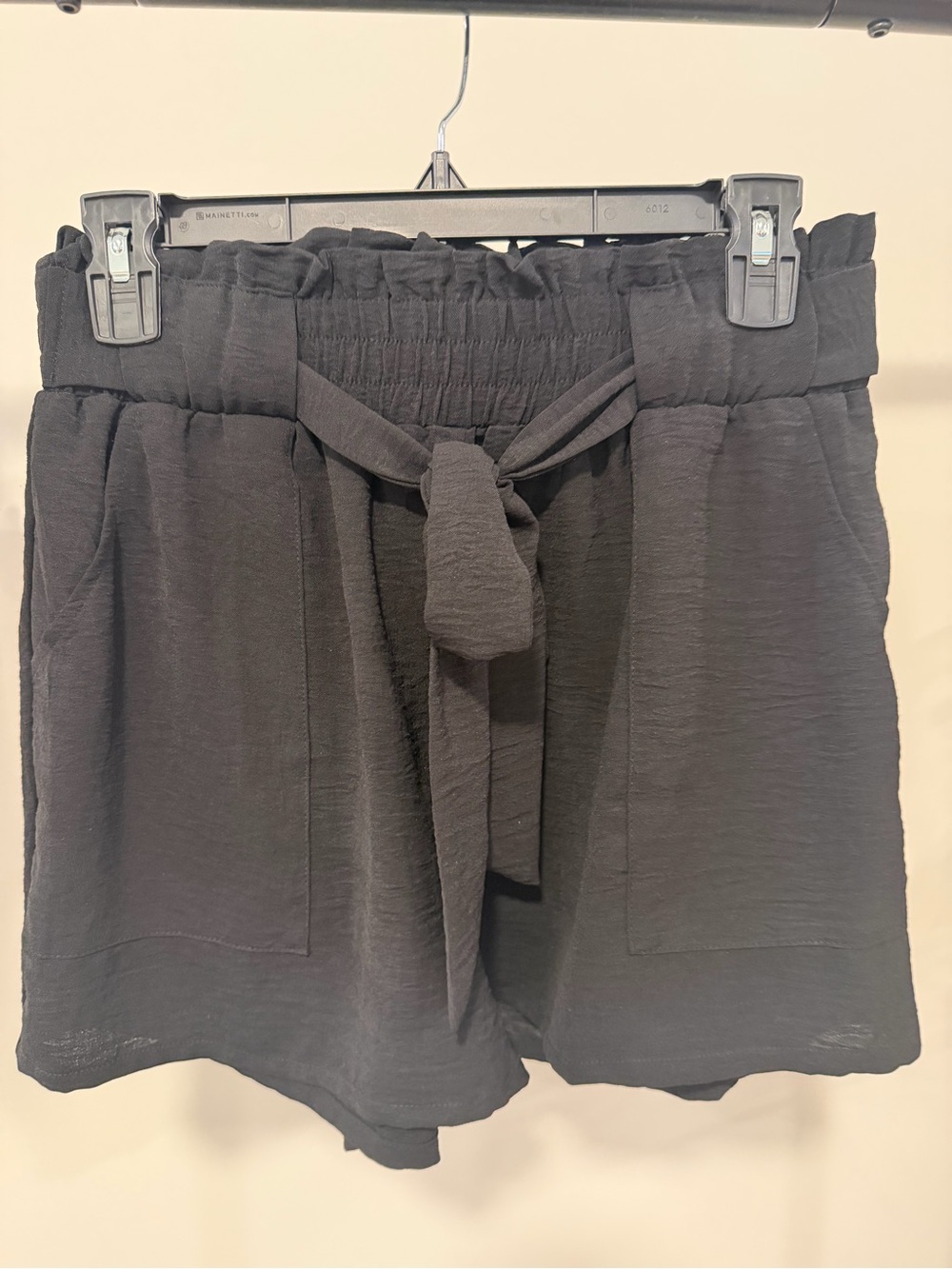 High-Rise Black Paperbag Tie-Waist Shorts